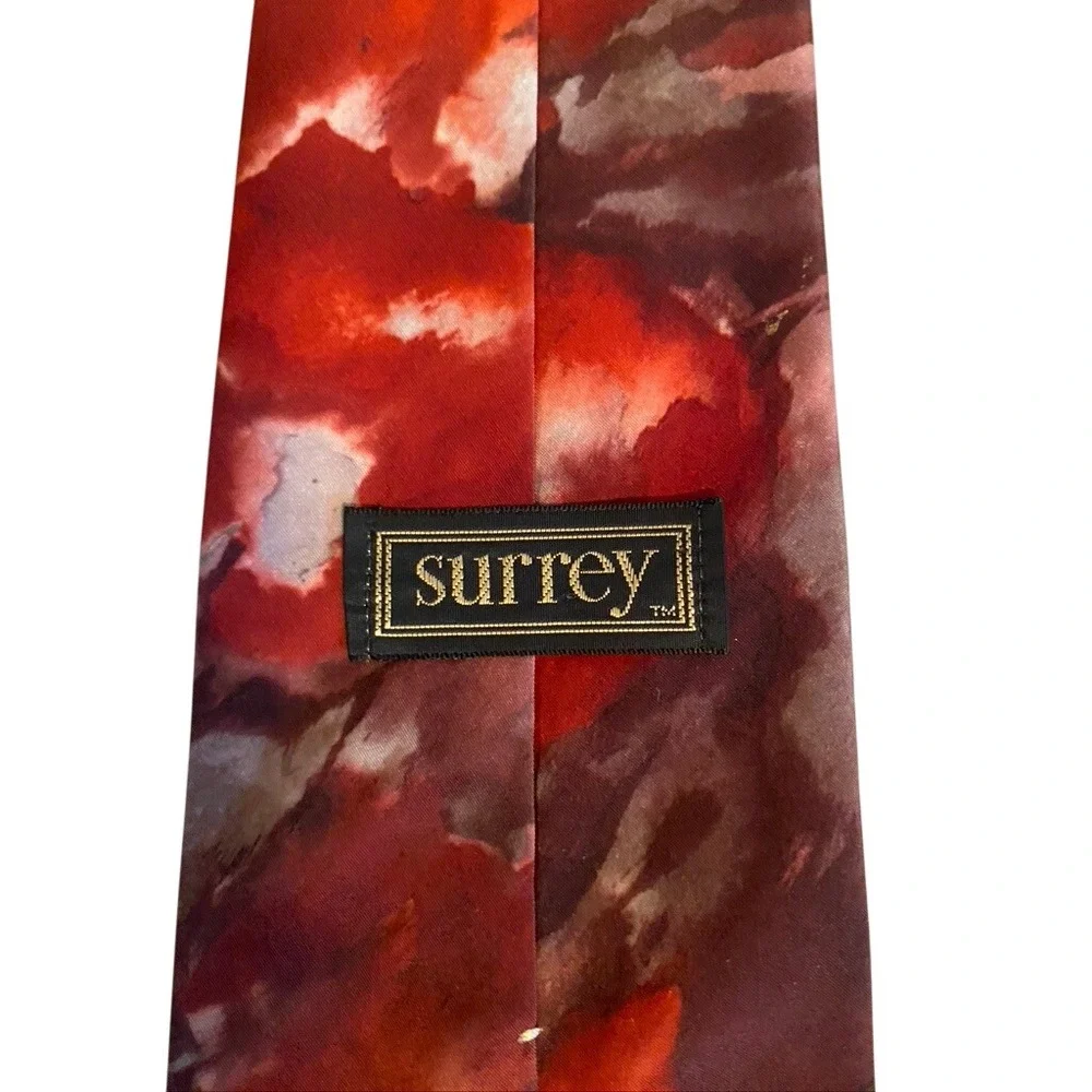 Surrey Mens Necktie Red Burgundy Abstract Floral Microfiber Art Silk Look Tie